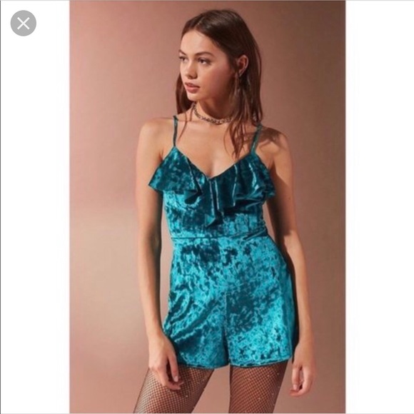 Urban Outfitters Pants - Urban Outfitters Green Crushed Velvet Romper
